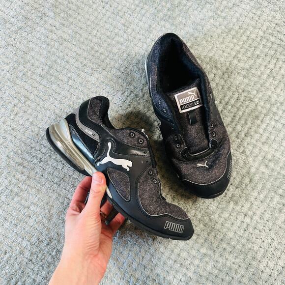 Vintage retro Y2K Black/Silver PUMA Track Sneakers Wmns 8 - Picture 1 of 7